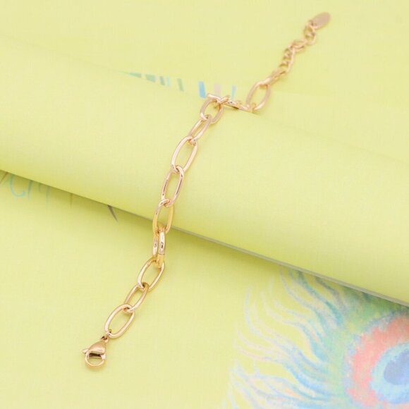 "Rose Gold Bracelet with Bold 'B' Initial and Elegant Chain Links, XPBL0997 - Picture 3 of 12